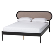 Baxton Studio Shirin Mid-Century Beige Fabric and Black Wood Queen Platform Bed